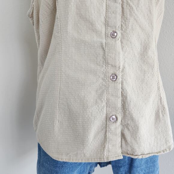 90s Classic Elements Tan White Plaid Sleeveless Flannel Shirt Button Down L - Picture 4 of 8